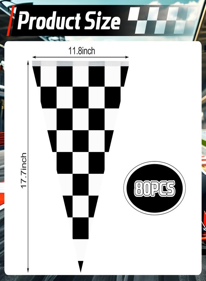 MARFOREVER 164 Ft Black and White Checkered Flag Banner, 80 Pcs Racing Flags Race Car Pennant Banner Flag Monster Truck Birthday Party Decorations for Outdoor Indoor Decorations, 17.7 x 11.8 inches - Image 3